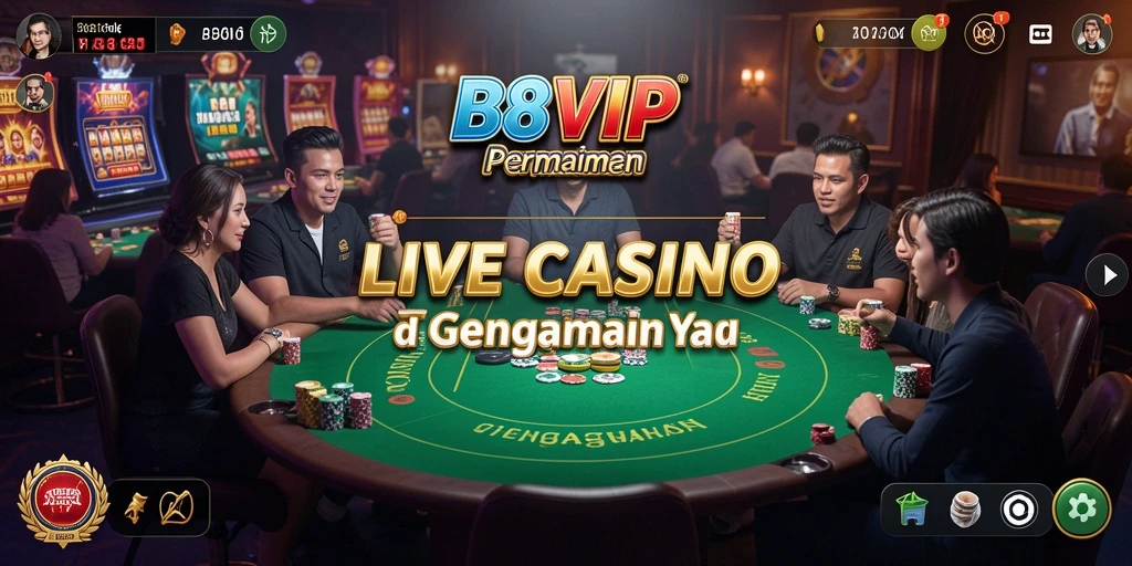 Tampilan gameplay seru dengan dealer langsung di B8VIP.