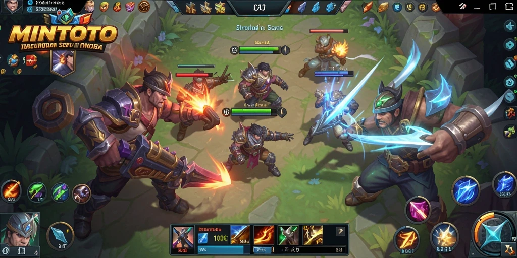 Tangkapan layar MINTOTO menampilkan aksi seru dalam pertarungan tim MOBA.