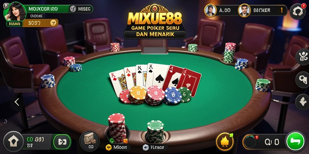 Tampilan utama gameplay poker yang mendebarkan.