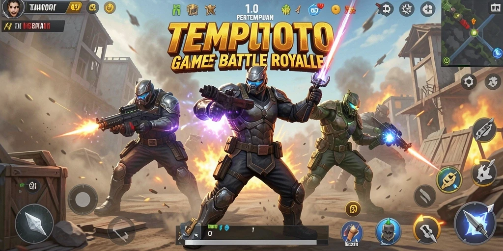 Screenshot TEMPOTOTO menampilkan aksi seru dalam pertempuran Battle Royale.