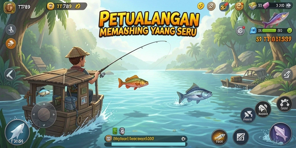 Tampilan screenshot TT789 menampilkan pemain menangkap ikan di laut.